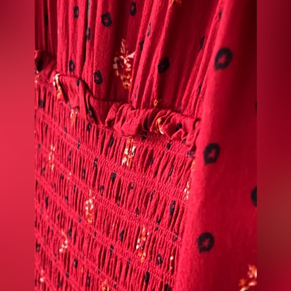 Free People Flirty Coquette Smocked Mini Dress Red Floral Puff Sleeve Size Small - Picture 5 of 14